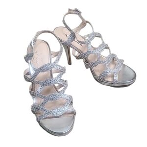 Touch of Nina Silver Rhinestone Rhinestone Metallic Heeled Sandals